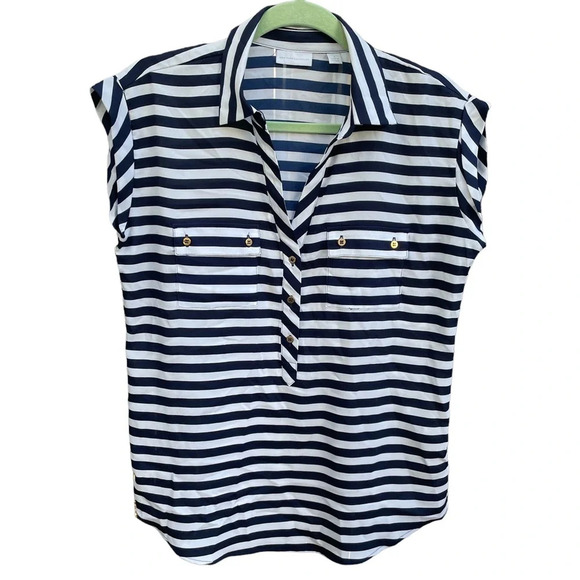 NY&CO NAVY BLUE NAUTICAL STRIPED BLOUSE - Picture 1 of 4